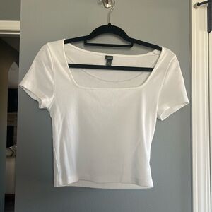 Wild Fable White Ribbed Square Neck Top